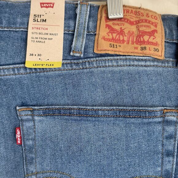 NWT Levi's Flex 511 Slim Fit Jeans Stretch Men's 38X30 Medium Wash Sustainable - Picture 8 of 13
